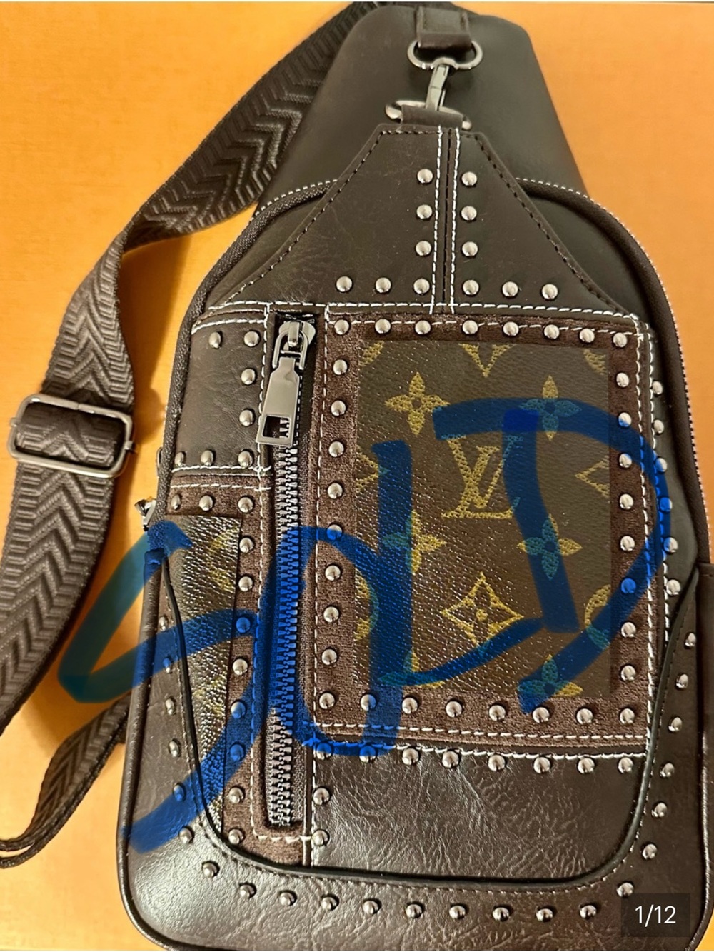 Brown Monogram Studded Sling Belt Bag Backpack . Upcycled.